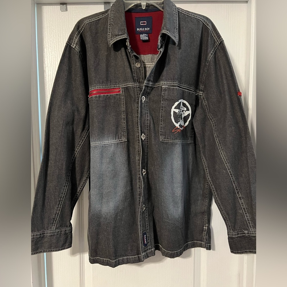 VTG Bugle Boy Men’s Medium Denim Button up Shirt Shacket Long Sleeve Street